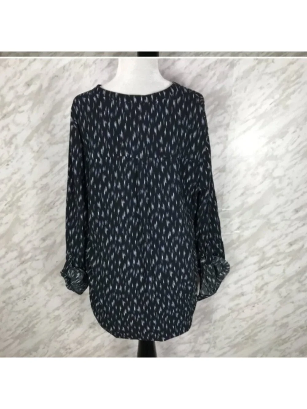 Soft Joie Daylan Half-Button Shirt Blouse Patterned Blue Grey